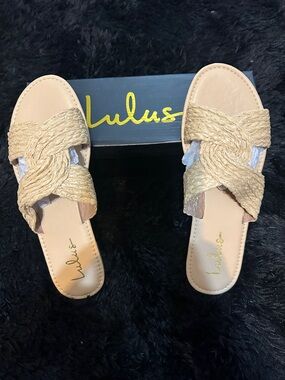 Lulu's Braided Natural-Tone Slide Sandals